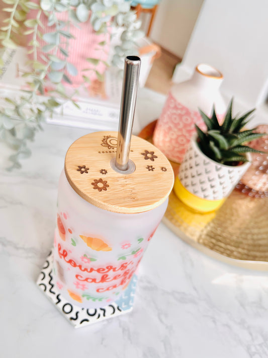 Flowers, Cakes & Caffeine Frosted Tumbler 18oz