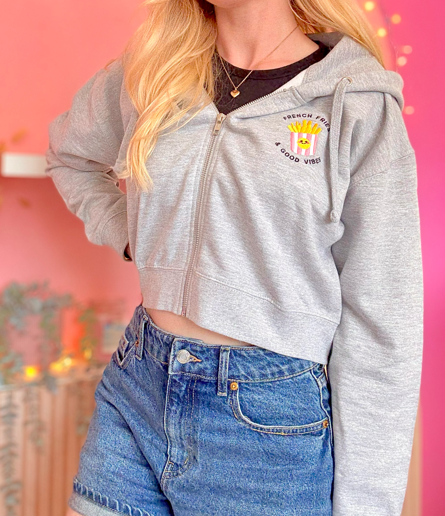 French Fries & Good Vibes Cropped Hoodie