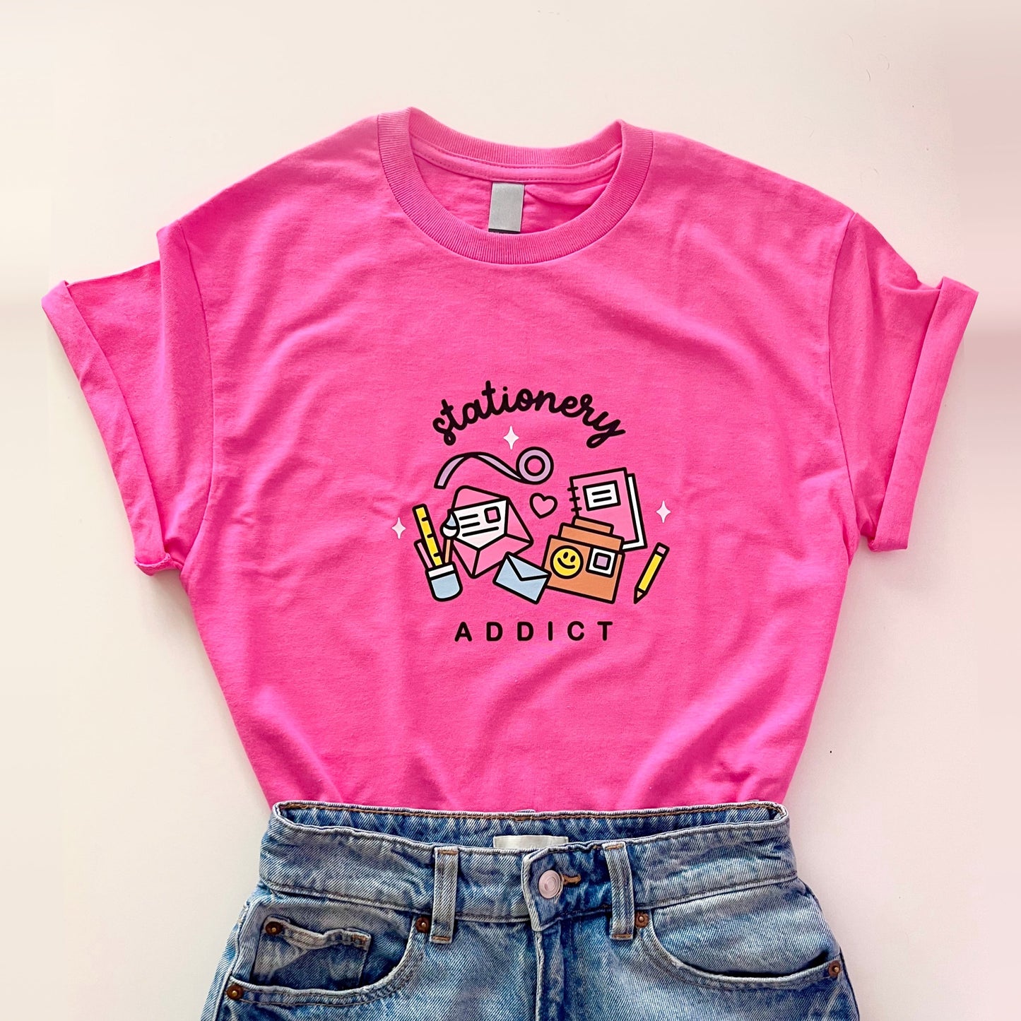 Hot Pink Stationery Addict T-Shirt