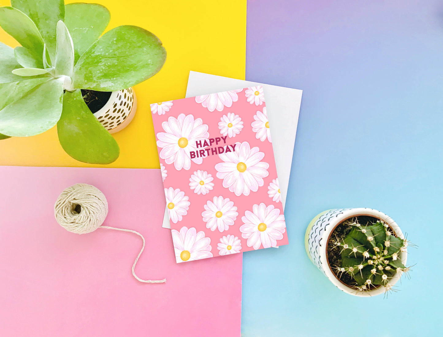 Pink Daisy Happy Birthday Greeting Card