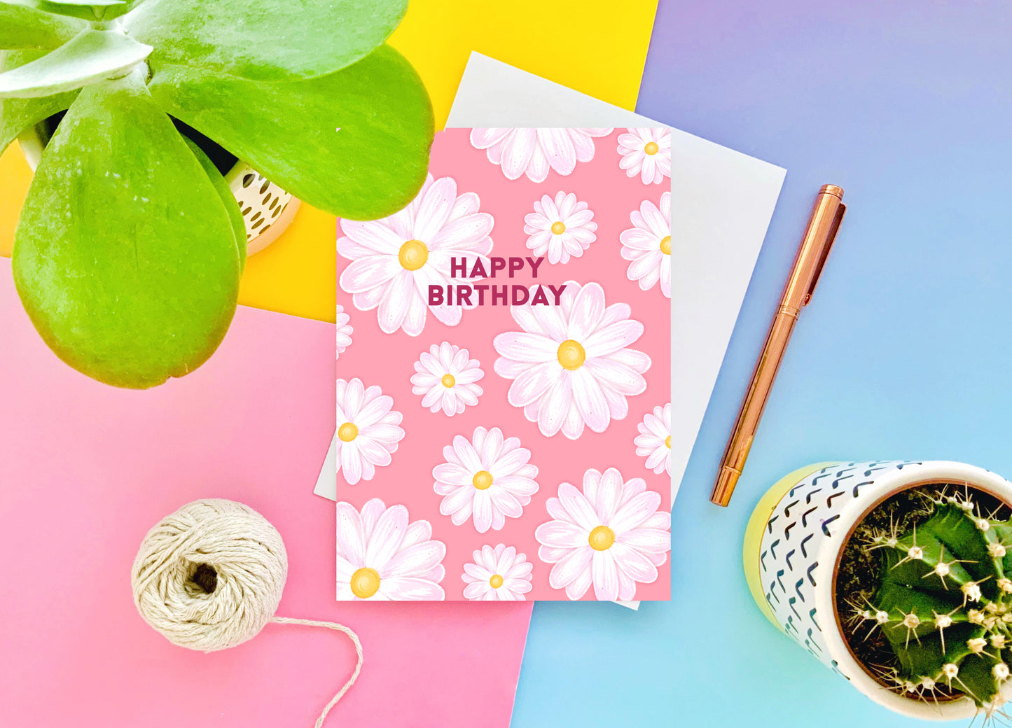 Pink Daisy Happy Birthday Greeting Card