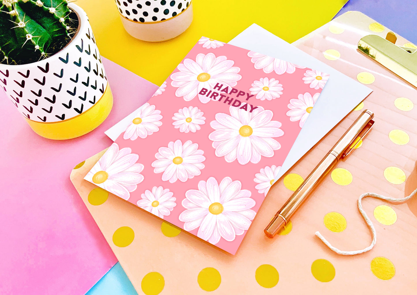 Pink Daisy Happy Birthday Greeting Card