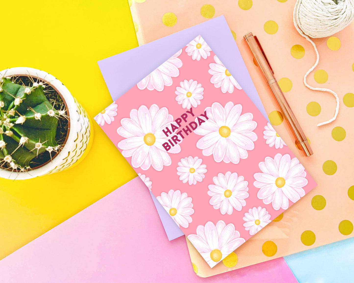 Pink Daisy Happy Birthday Greeting Card
