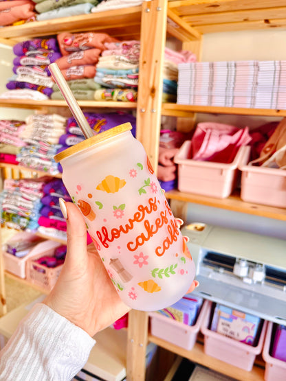 Flowers, Cakes & Caffeine Frosted Tumbler 18oz