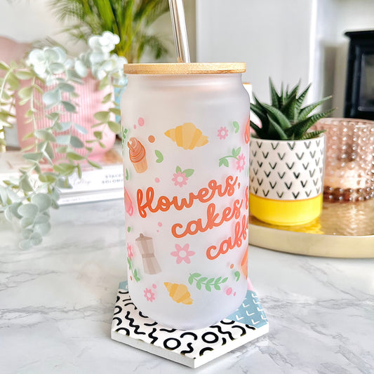 Flowers, Cakes & Caffeine Frosted Tumbler 18oz