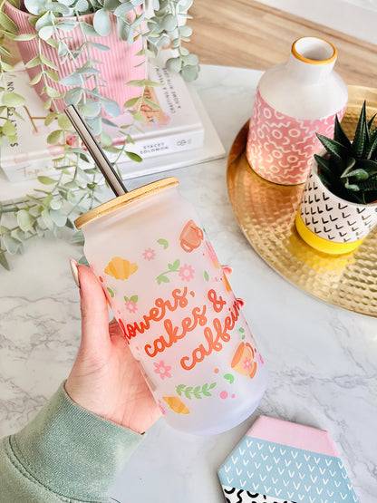 Flowers, Cakes & Caffeine Frosted Tumbler 18oz