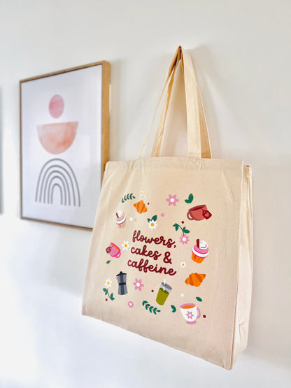 Flowers, Cakes & Caffeine Tote Bag