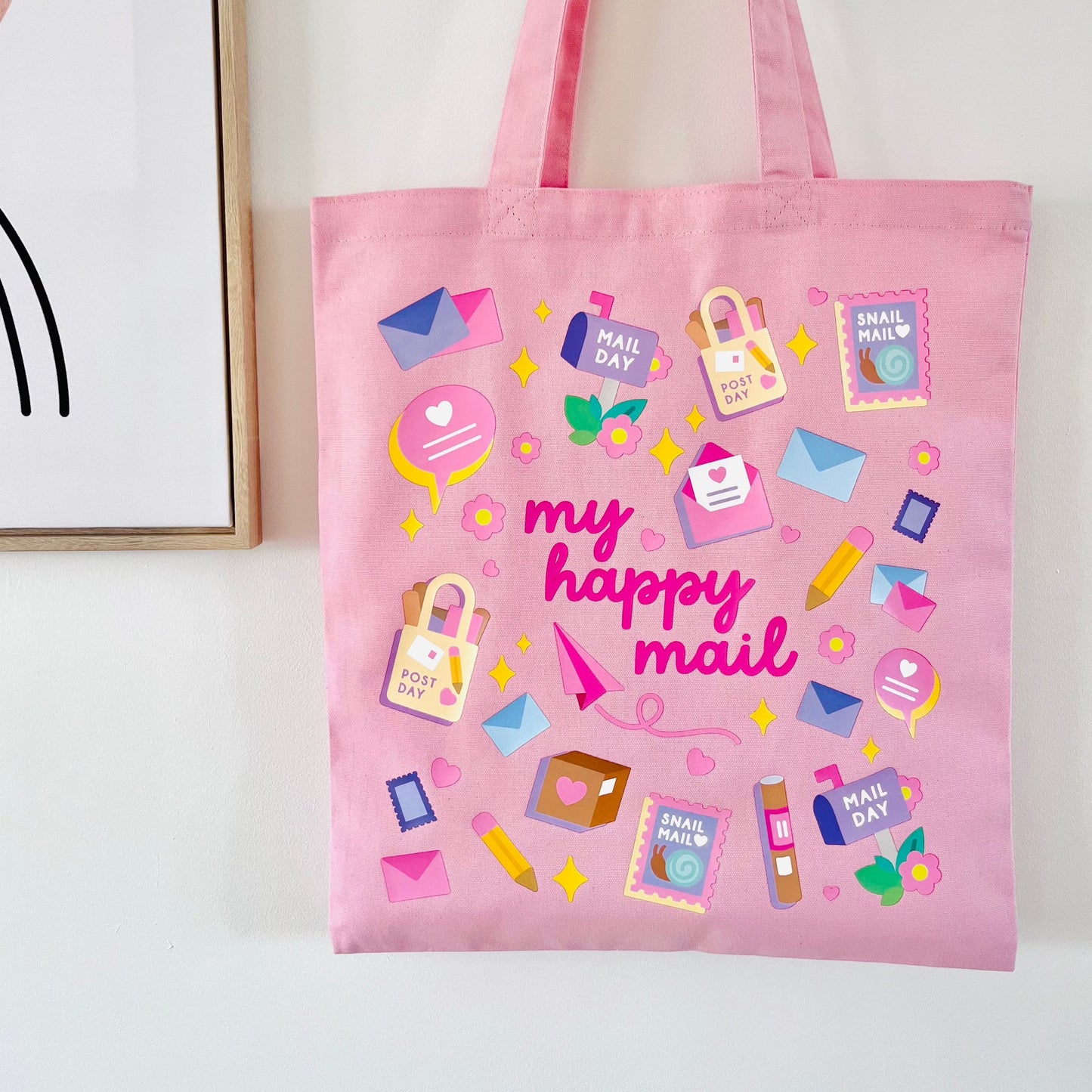 Pink Happy Mail Days Tote Bag