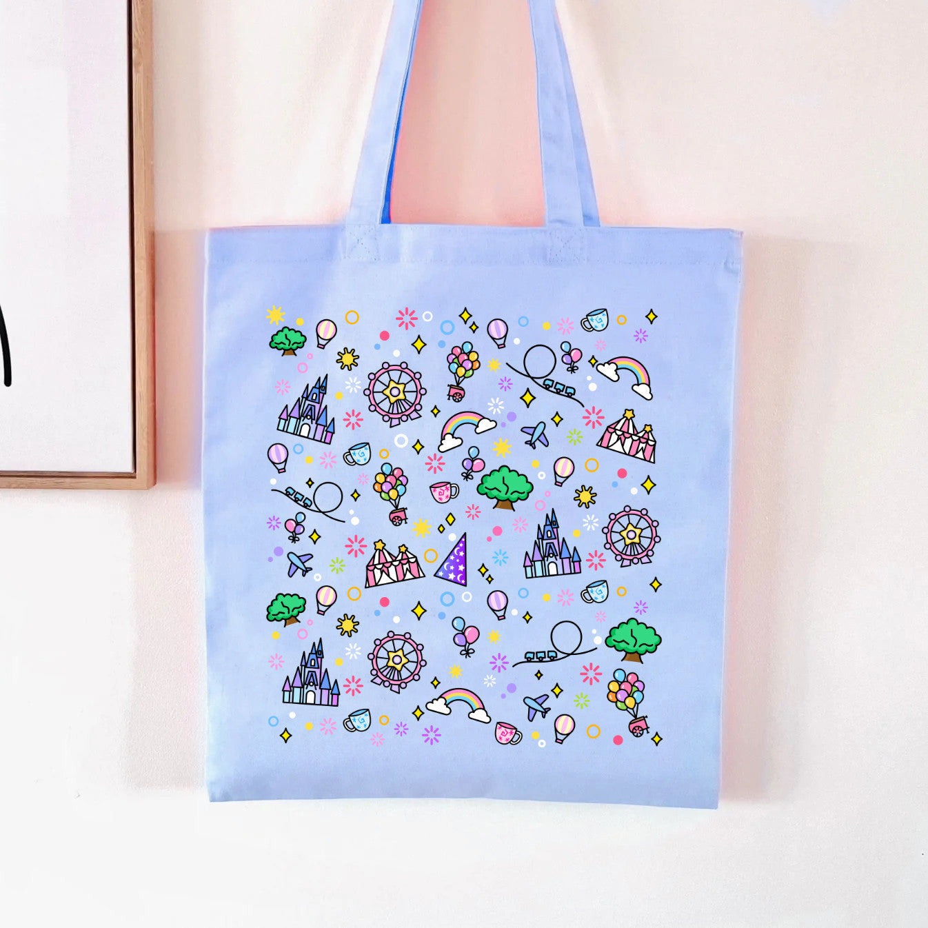 Blue Happy Place Pattern Tote Bag