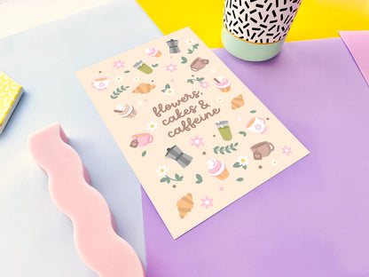 Flowers, Cakes & Caffeine Art Print