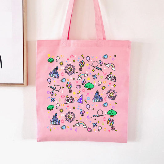 Pink Happy Place Pattern Tote Bag