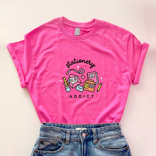 Hot Pink Stationery Addict T-Shirt