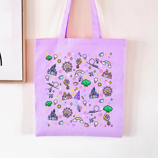 Lilac Happy Place Pattern Tote Bag