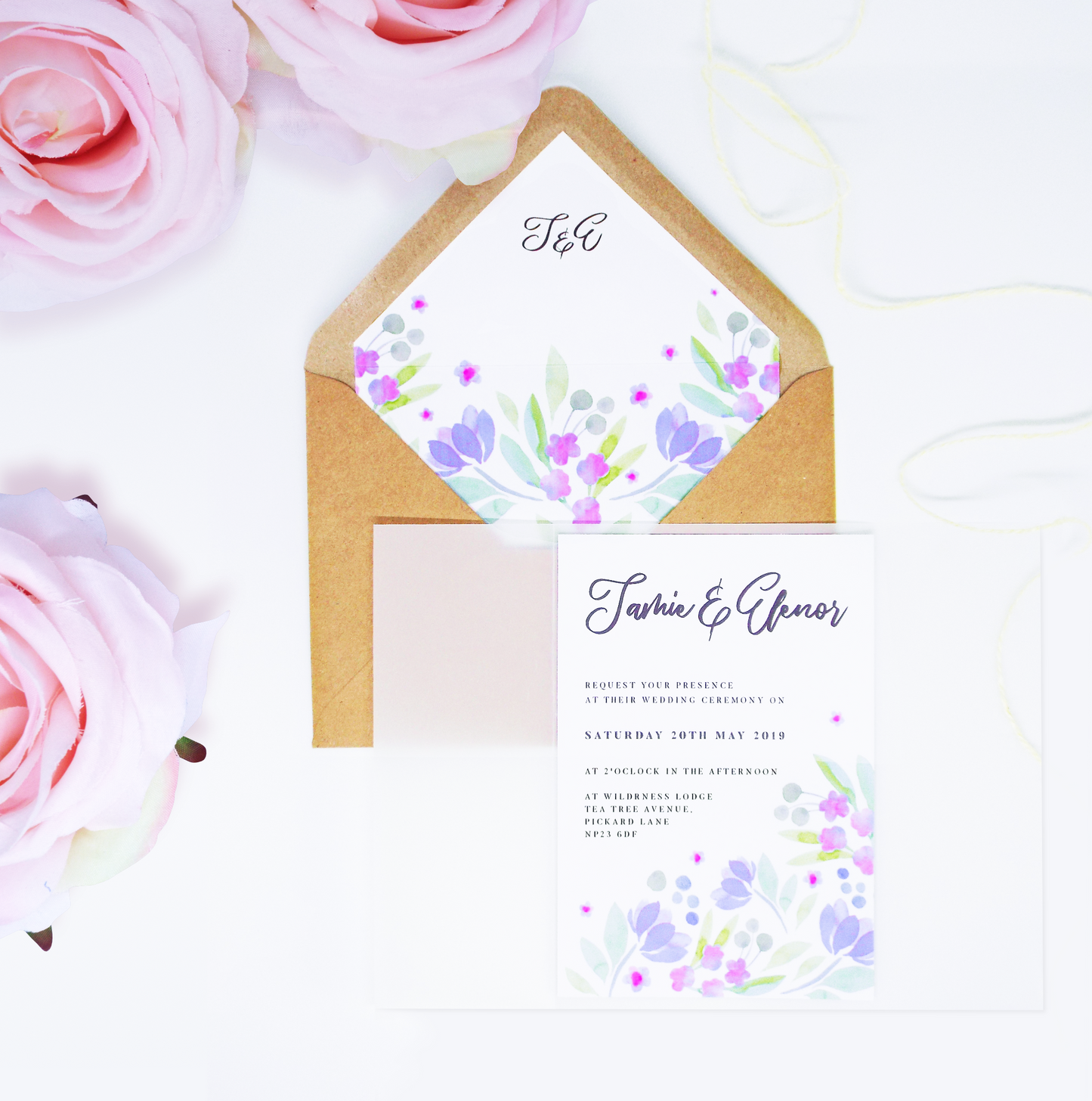 Floral Vellum Wrap Wedding Invitation Set