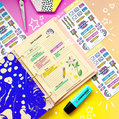 planner sticker flat lay