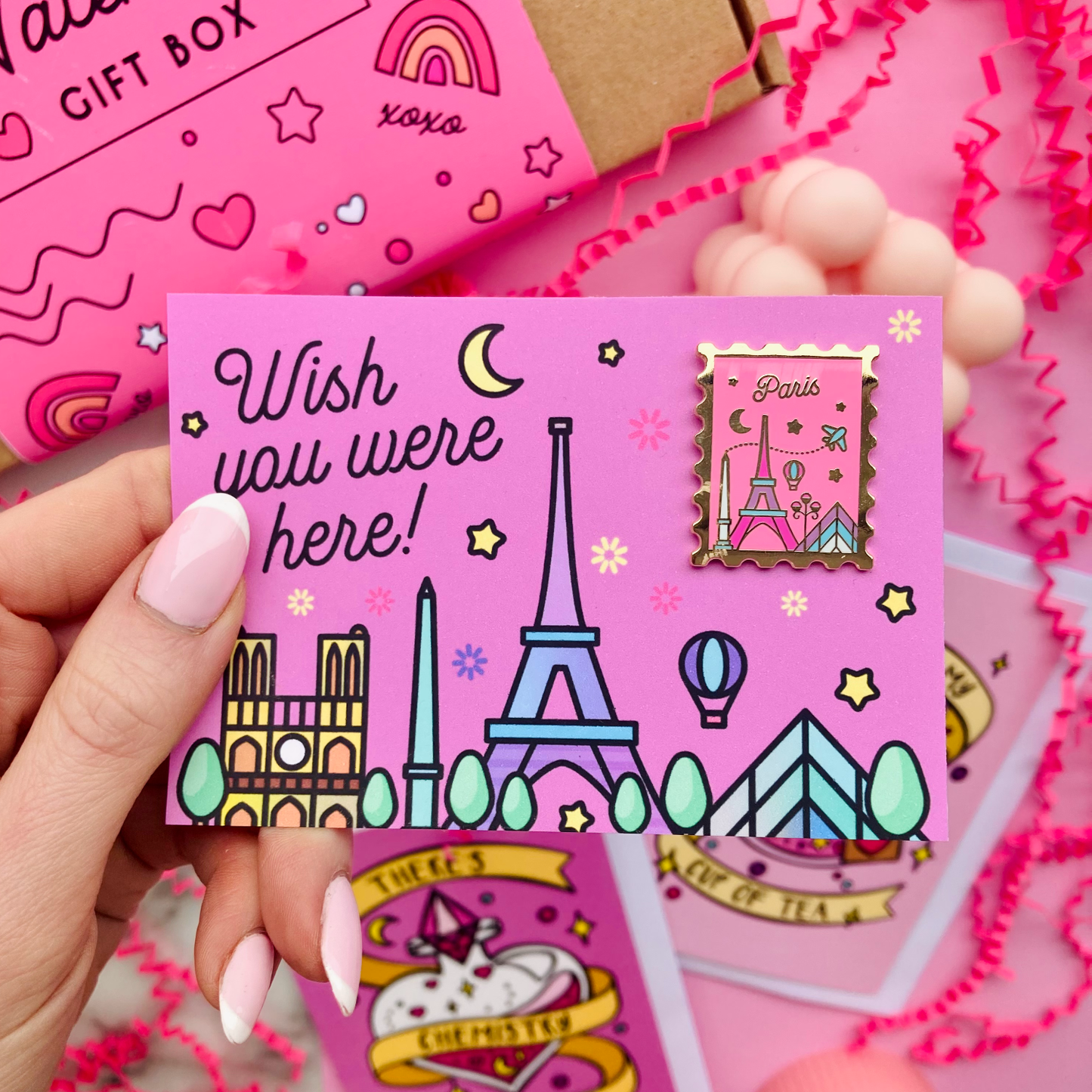 Paris Wish You Were Here Gold-Plated Enamel Pin