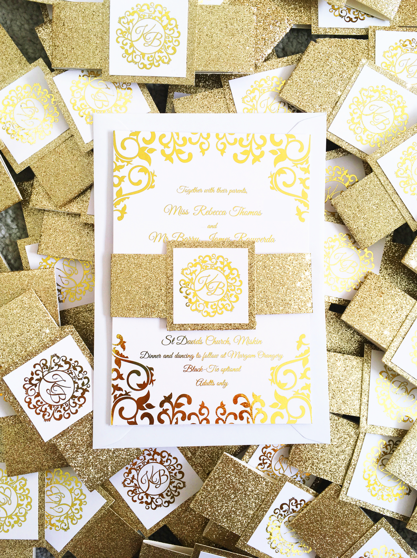 Gold Lace Wedding Invitation Set