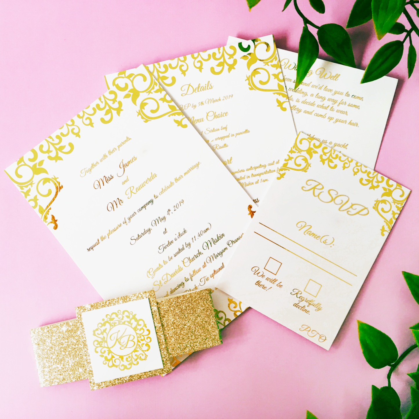 Gold Lace Wedding Invitation Set