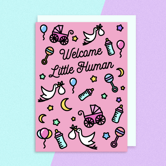 Pink Little Human Icons Greeting Card