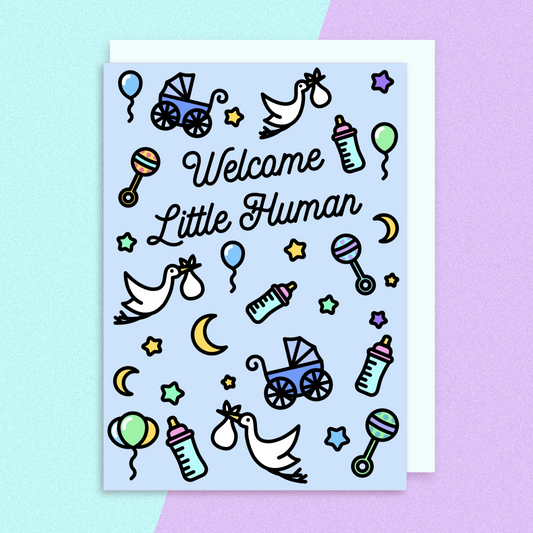 Blue Little Human Icons Greeting Card