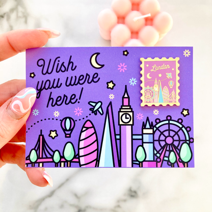 London Wish You Were Here Gold-Plated Enamel Pin