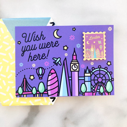 London Wish You Were Here Gold-Plated Enamel Pin
