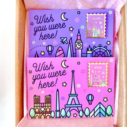 Paris Wish You Were Here Gold-Plated Enamel Pin