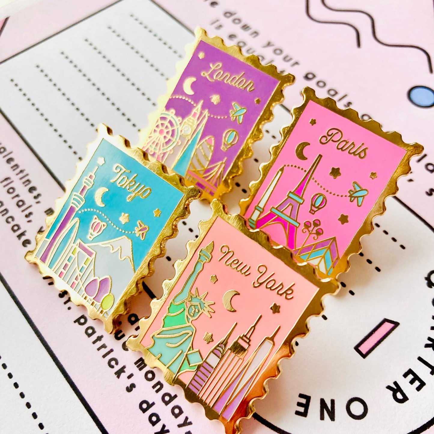 London Wish You Were Here Gold-Plated Enamel Pin