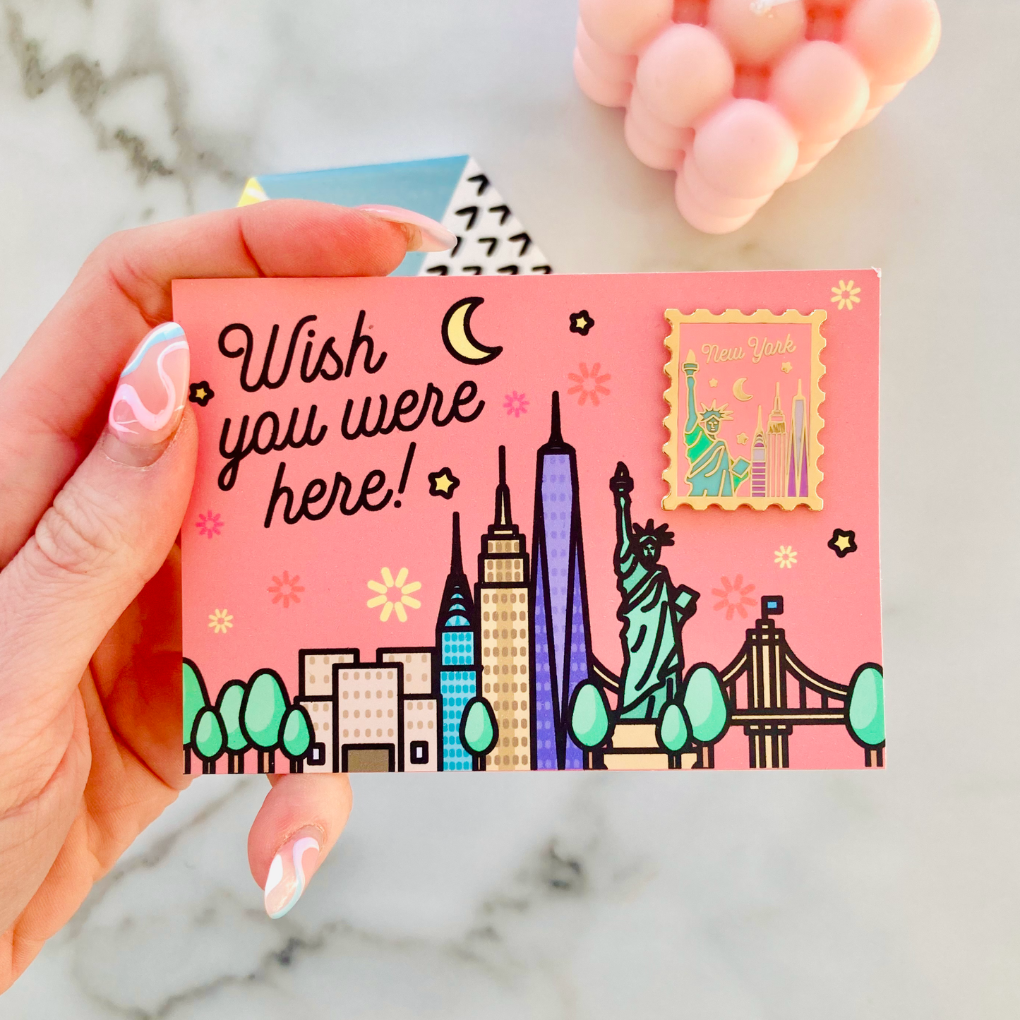 New York Wish You Were Here Gold-Plated Enamel Pin