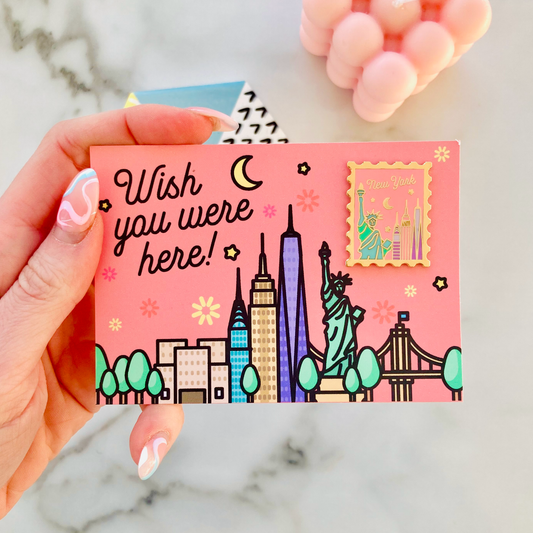 New York Wish You Were Here Gold-Plated Enamel Pin