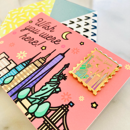 New York Wish You Were Here Gold-Plated Enamel Pin