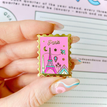 Paris Wish You Were Here Gold-Plated Enamel Pin