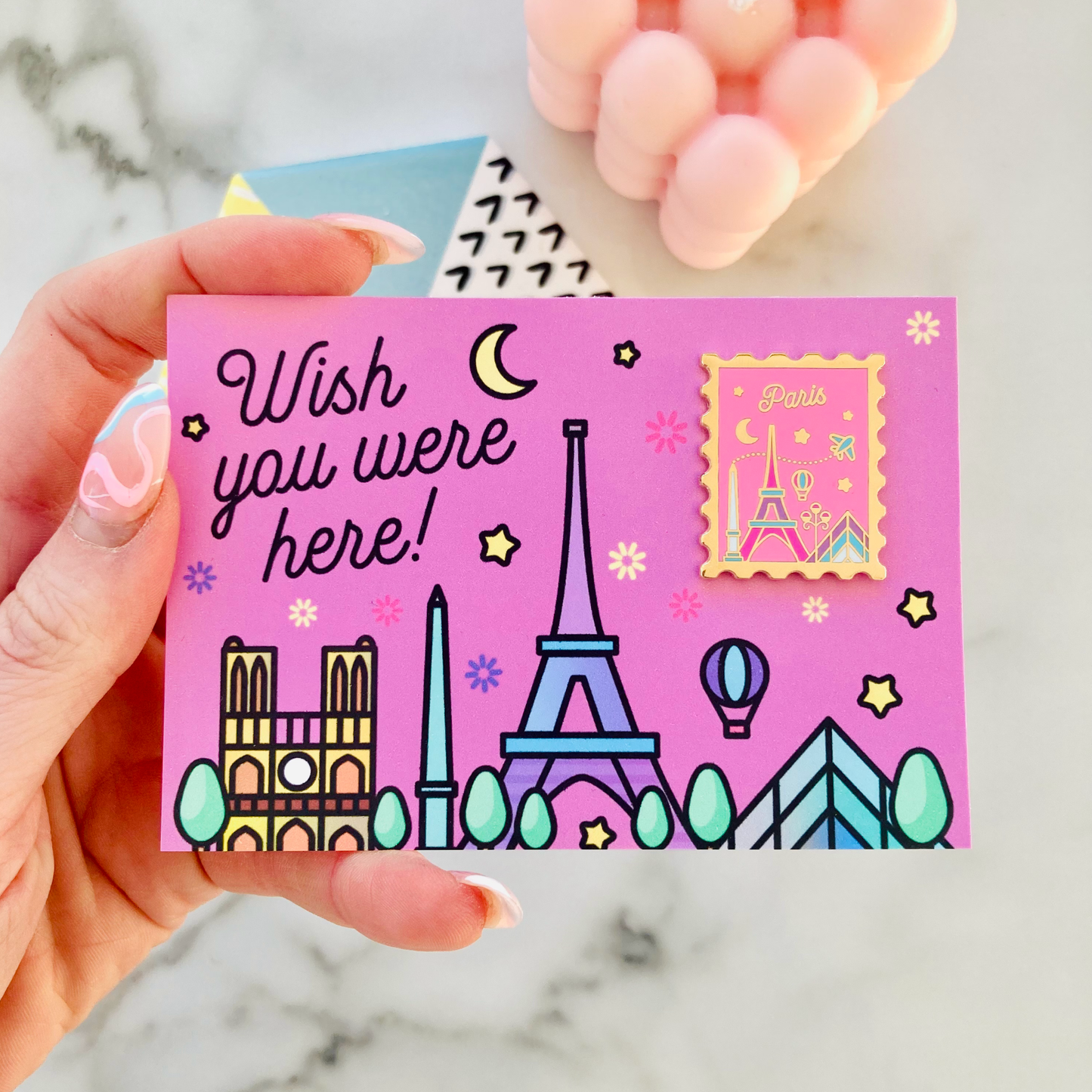 Paris Wish You Were Here Gold-Plated Enamel Pin