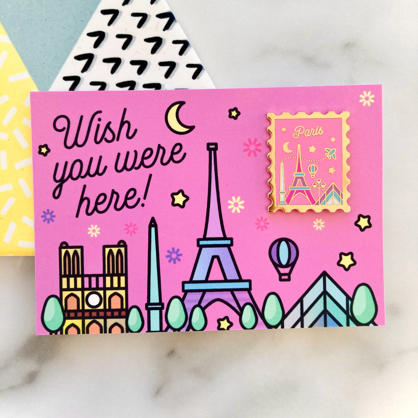 Paris Wish You Were Here Gold-Plated Enamel Pin